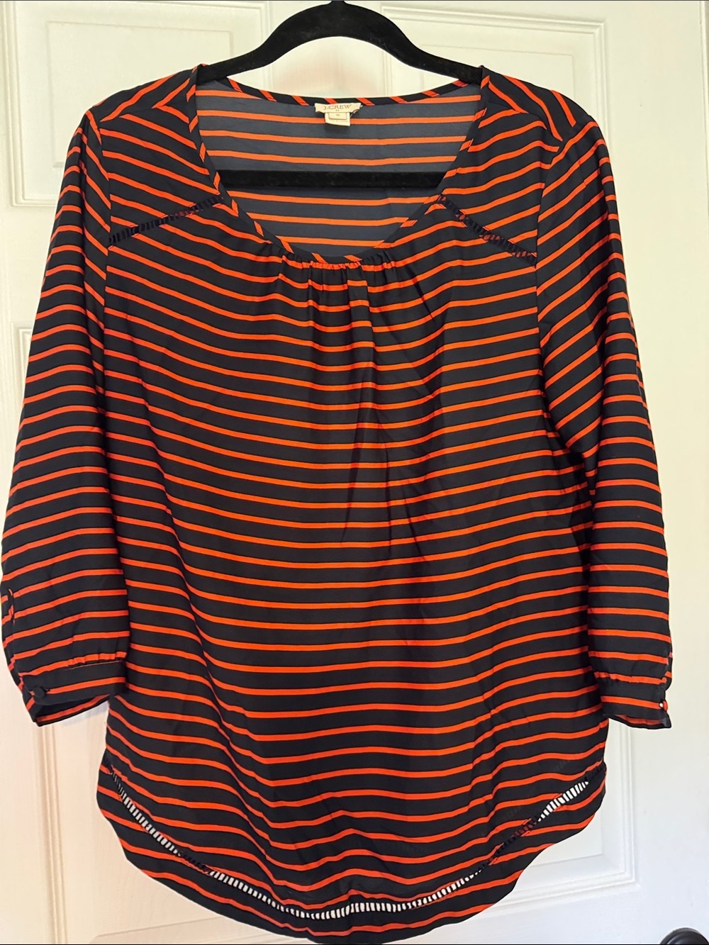 J. Crew Women’s Navy & Orange Striped Scoop Neck Blouse